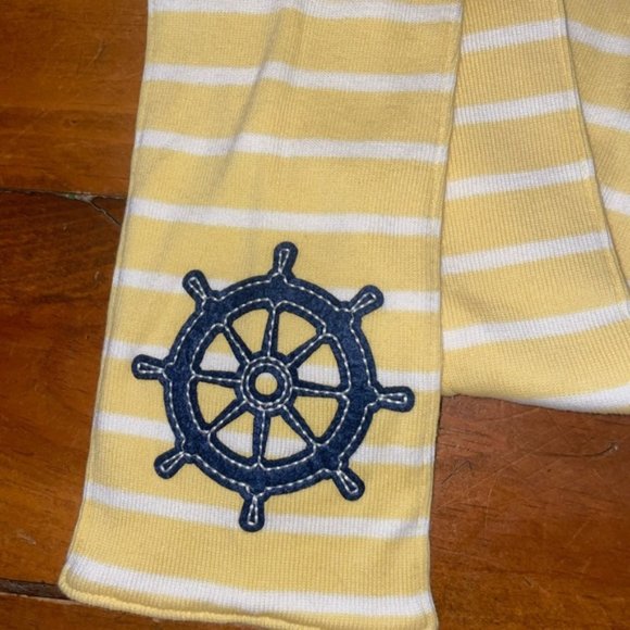 LL Bean Yellow and White Knit Nautical Striped Scarf - Picture 4 of 7